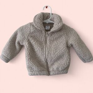 Carter’s Baby Sherpa Fleece Jacket 6M Tan Neutral Teddy Bear Zip-Up Hygge Style
